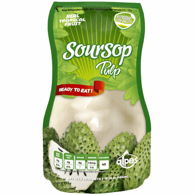 Soursop Pulp ( Pulpa de Guanabana) Alpes Real Tropical Fruit refrigerate after open NET WT.1lb