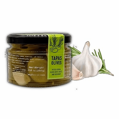 Torremar Tapas Olives Pitted Gordal Olives with Garlic and Rosemary Net Wt 9.8 oz