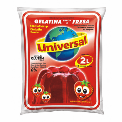 Universal Strawberry Gelatin Powder ( Gelatina de Fresa) Net. Wt 150 g