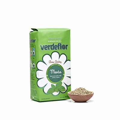 Verde Flor Yerba Mate Elaborada Con Palo Compuesta Con Hierbas y Saborizada Con Menta Net.Wt 500G