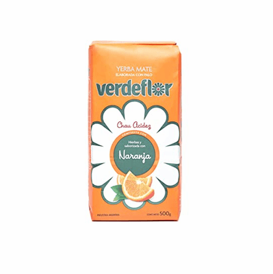 Verde Flor Yerba Mate Elaborada Con Palo Compuesta Con Hierbas y Saborizada Con Naranja Net.Wt 500G
